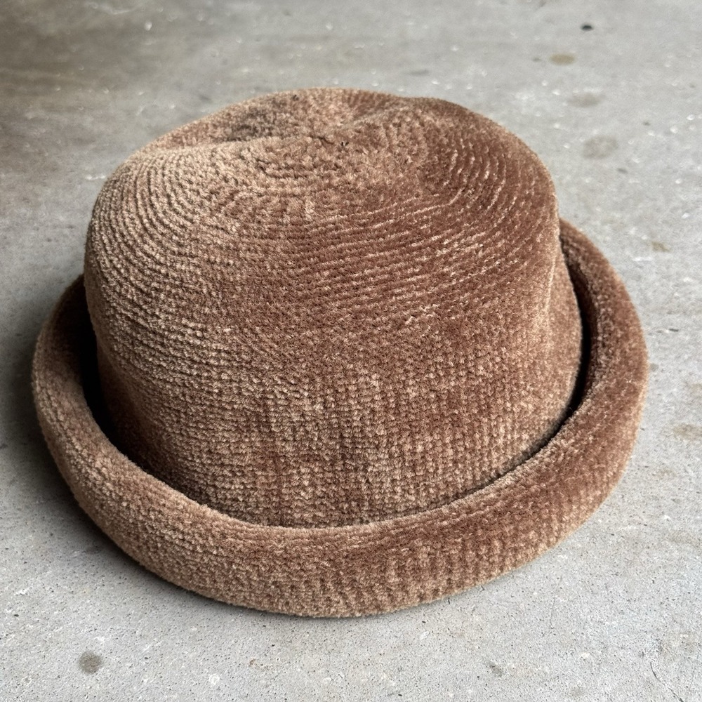 Vintage Brown Fuzzy Knit Cloche Bucket Hat Rolled Brim Acrylic Made in Korea